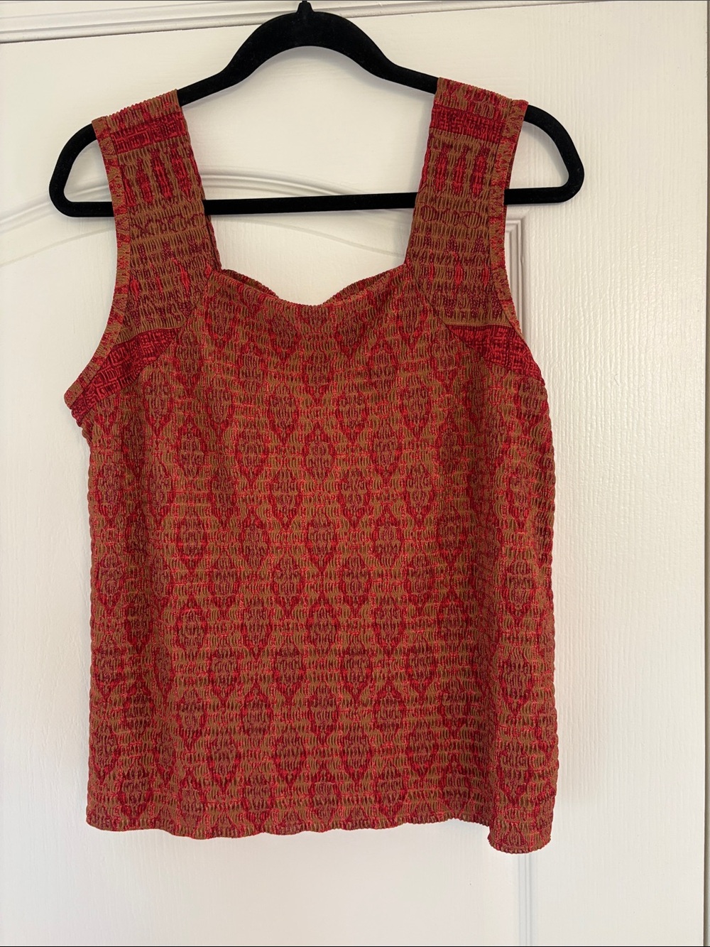 RAFAEL Red Patterned Boho Inspired Wide-Strap Tank Top